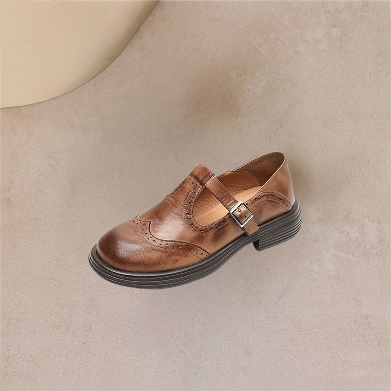 CAMILLE – VINTAGE T-STRAP LEATHER SHOES
