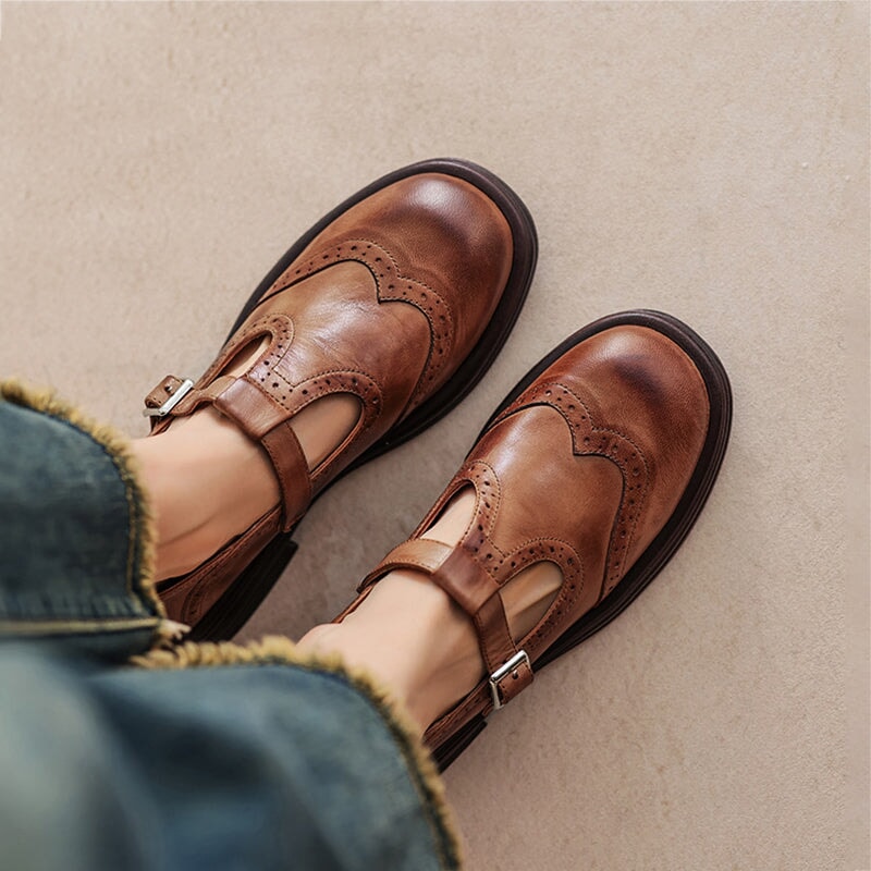 CAMILLE – VINTAGE T-STRAP LEATHER SHOES