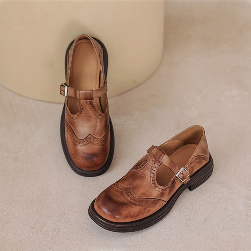 CAMILLE – VINTAGE T-STRAP LEATHER SHOES