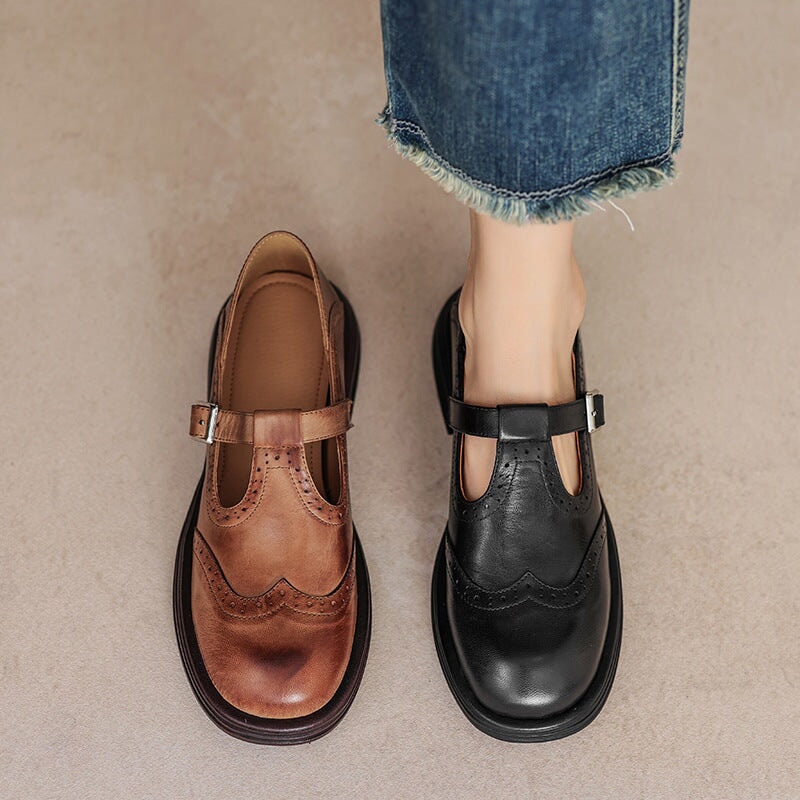 CAMILLE – VINTAGE T-STRAP LEATHER SHOES